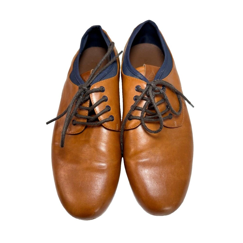ALDO Men's Brown Oxford Lace Up Shoe Genuine Leather Casual Blue Edge Size 9 1/2
